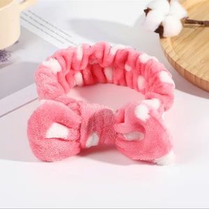 NWT Makeup Skincare Bow Knot Stretchy Soft Headband Watermelon Red & Polka Dot